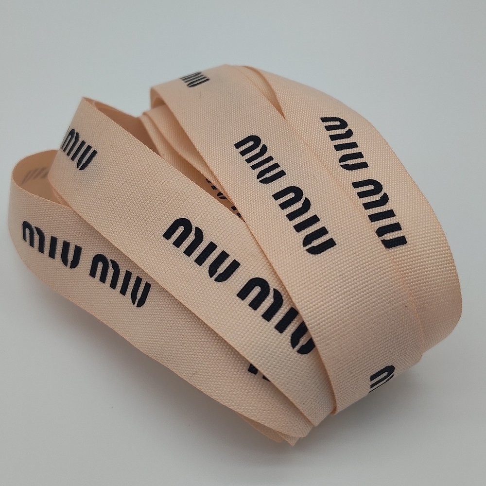 Authentic MIU MIU 2 (Two) Yds Continuous Logo Ribbon Nude Blush Wide